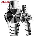 OLEVS 6897 Montre-Bracelet Amoureux De La Mode Minimaliste Diamant Montre À Quartz Pour Hommes et Femmes Ceinture En Acier Alliage Cas Jour/Date Horloge